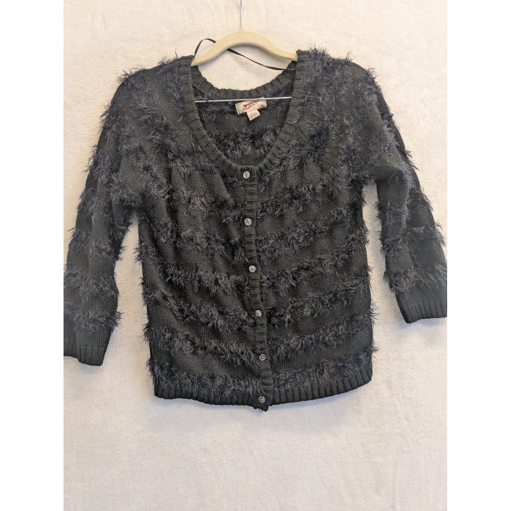 Arizona Jean Co Womens Gray Cardigan Sweater Fringe Knit Size L